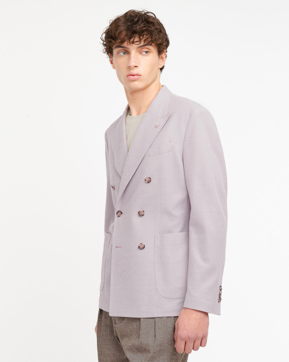pink double breasted cotton pique` jersey blazer