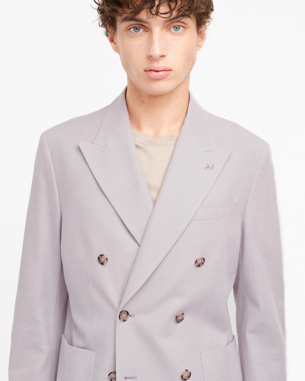 pink double breasted cotton pique` jersey blazer