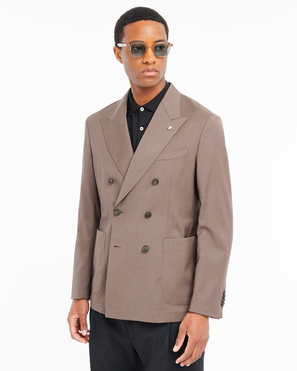 brown nuvola stretch cool wool double breasted blazer - Manuel Ritz ...