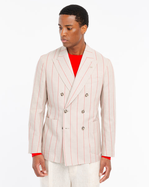 beige nuvola double breasted linen cottone blend pinstriped blazer