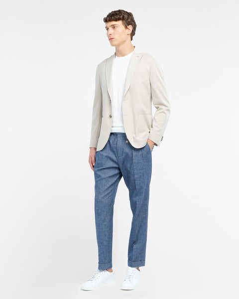 beige stretch cotton blend piqué jersey blazer