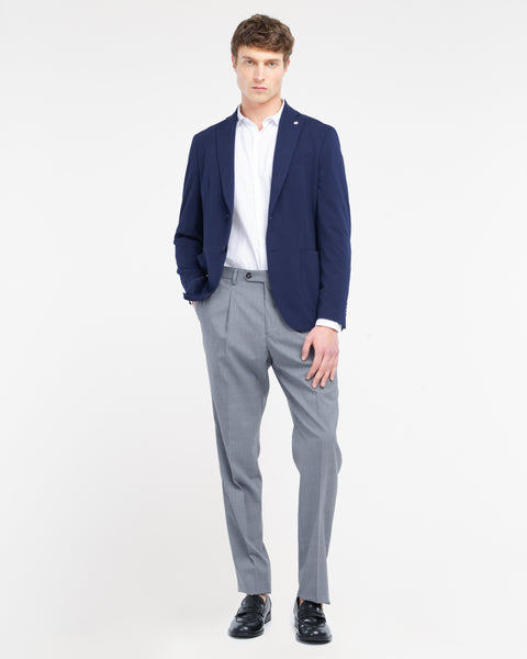 blue stretch cotton blend piqué jersey blazer