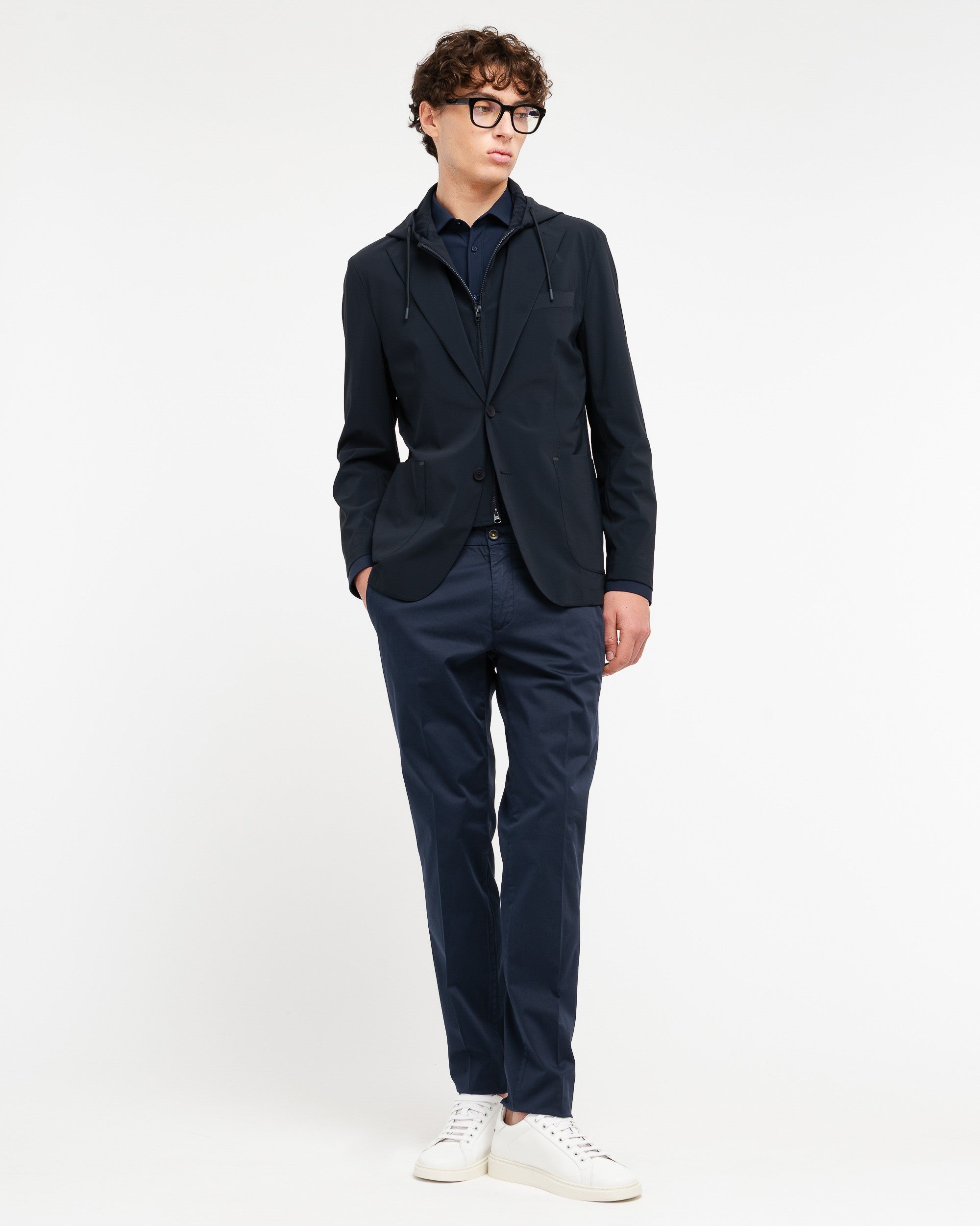 blue technical stretch hooded blazer - Manuel Ritz Official