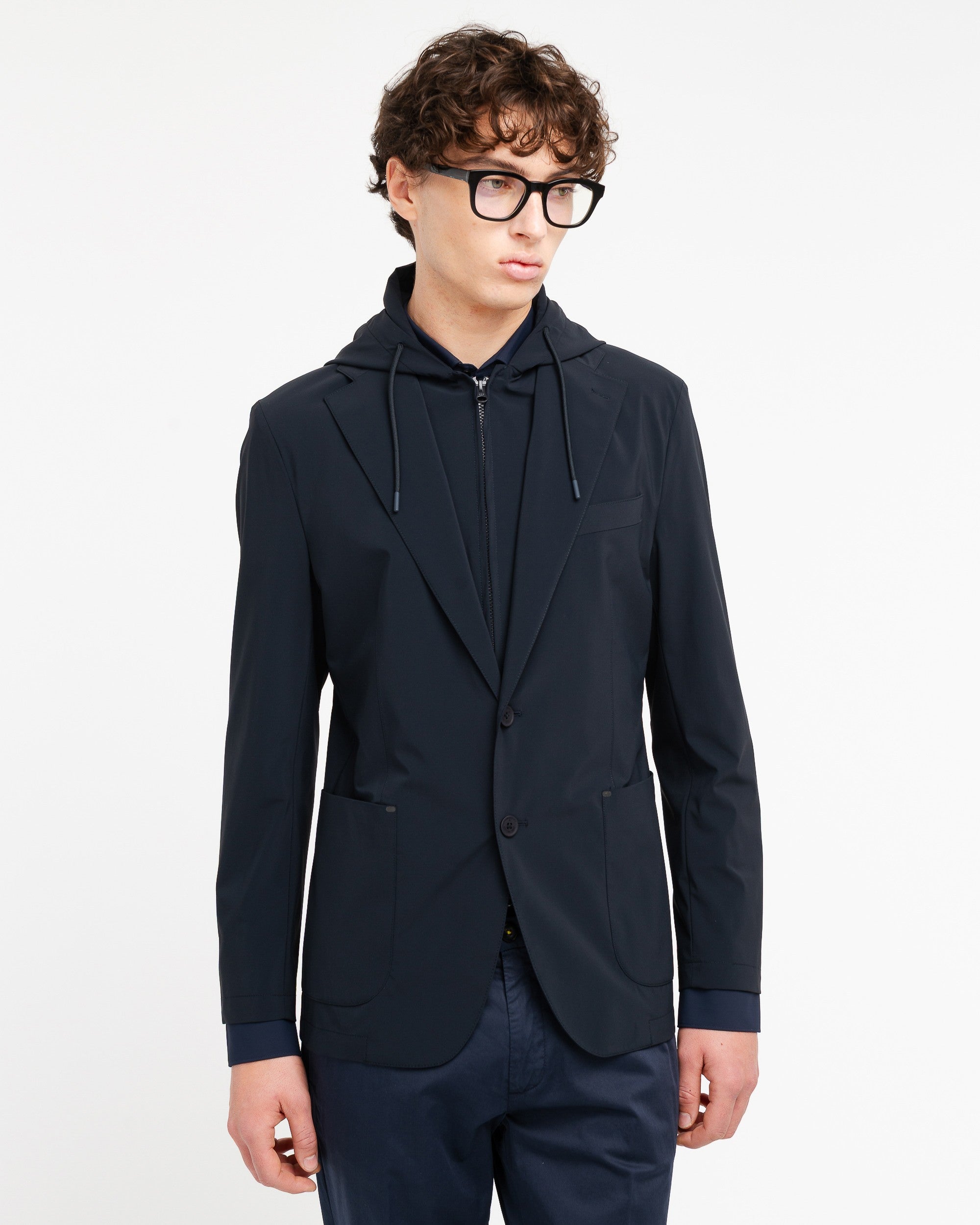 blue technical stretch hooded blazer - Manuel Ritz Official
