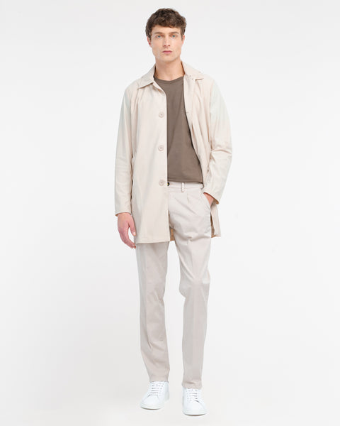 beige technical microfibre trench coat