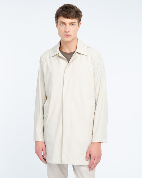 beige technical microfibre trench coat