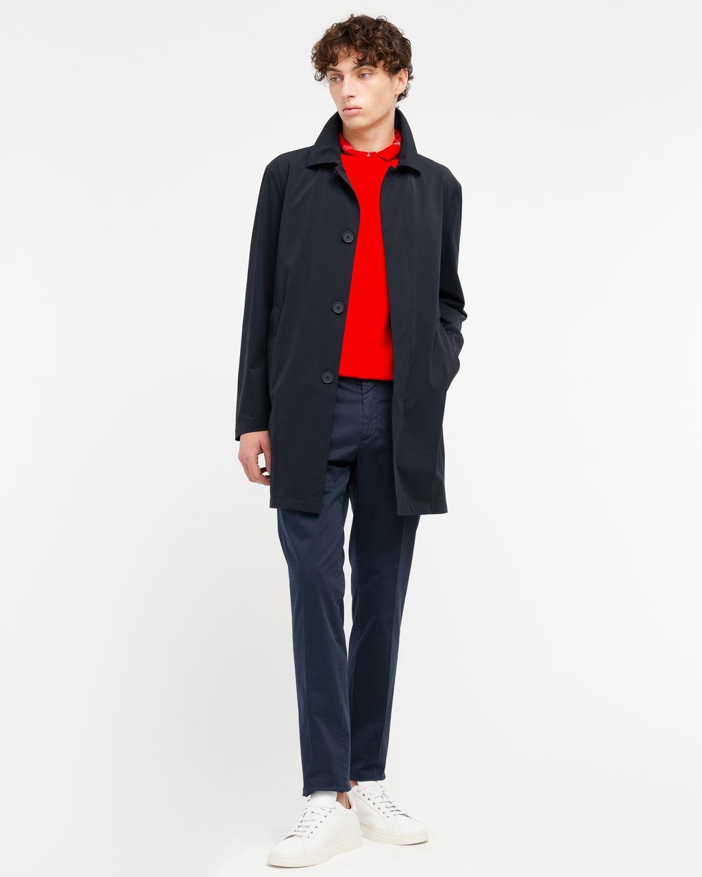 blue technical microfibre trench coat