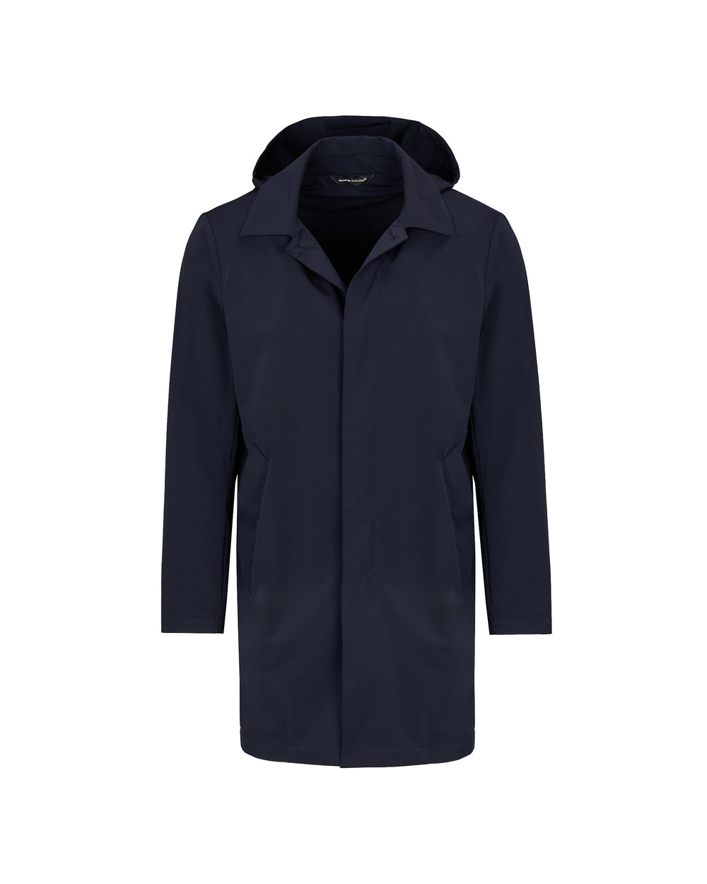 blue technical microfibre trench coat