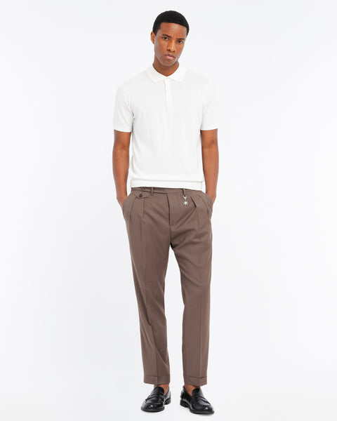 white cotton knit polo shirt