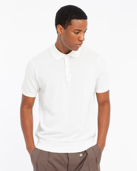 white cotton knit polo shirt