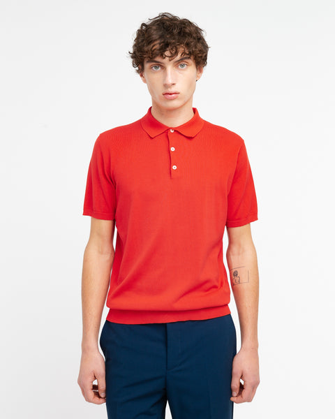 red cotton knit polo shirt