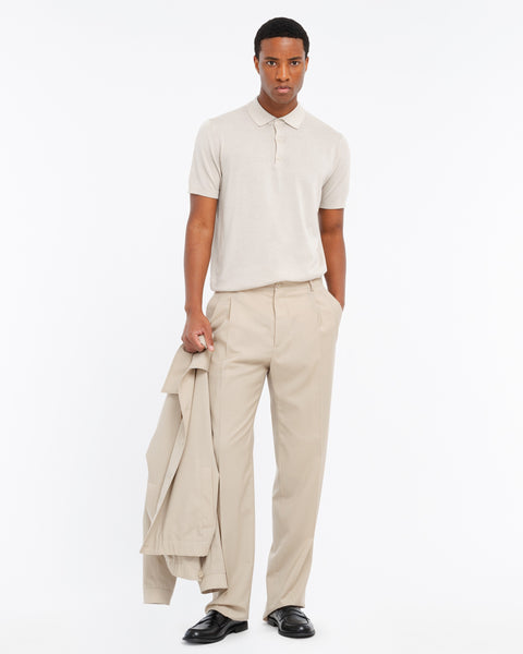beige cotton knit polo shirt