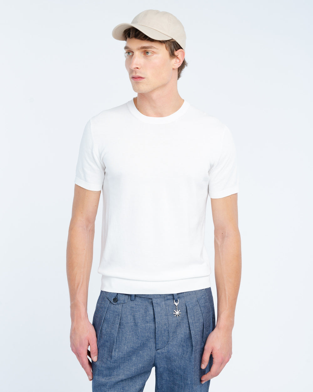 white cotton knit t-shirt