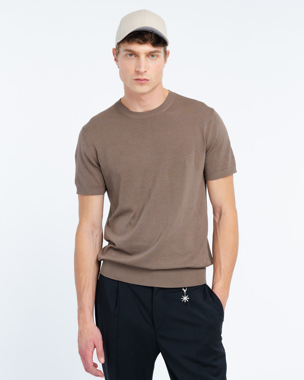 brown cotton knit t-shirt