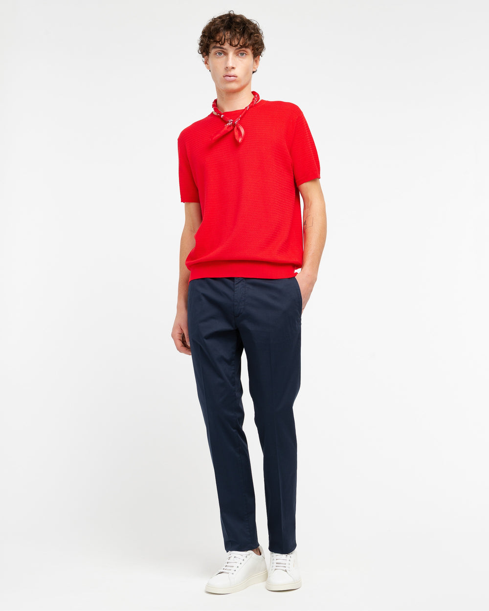 red open collar polo shirt in cotton
