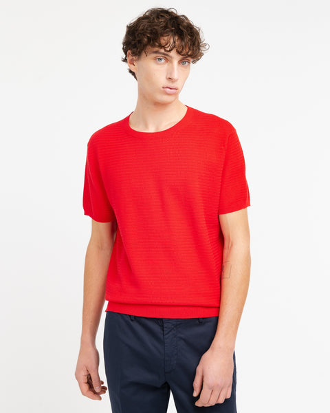 red open collar polo shirt in cotton
