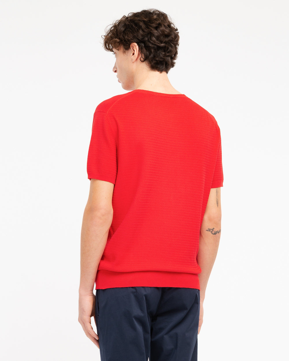 red open collar polo shirt in cotton