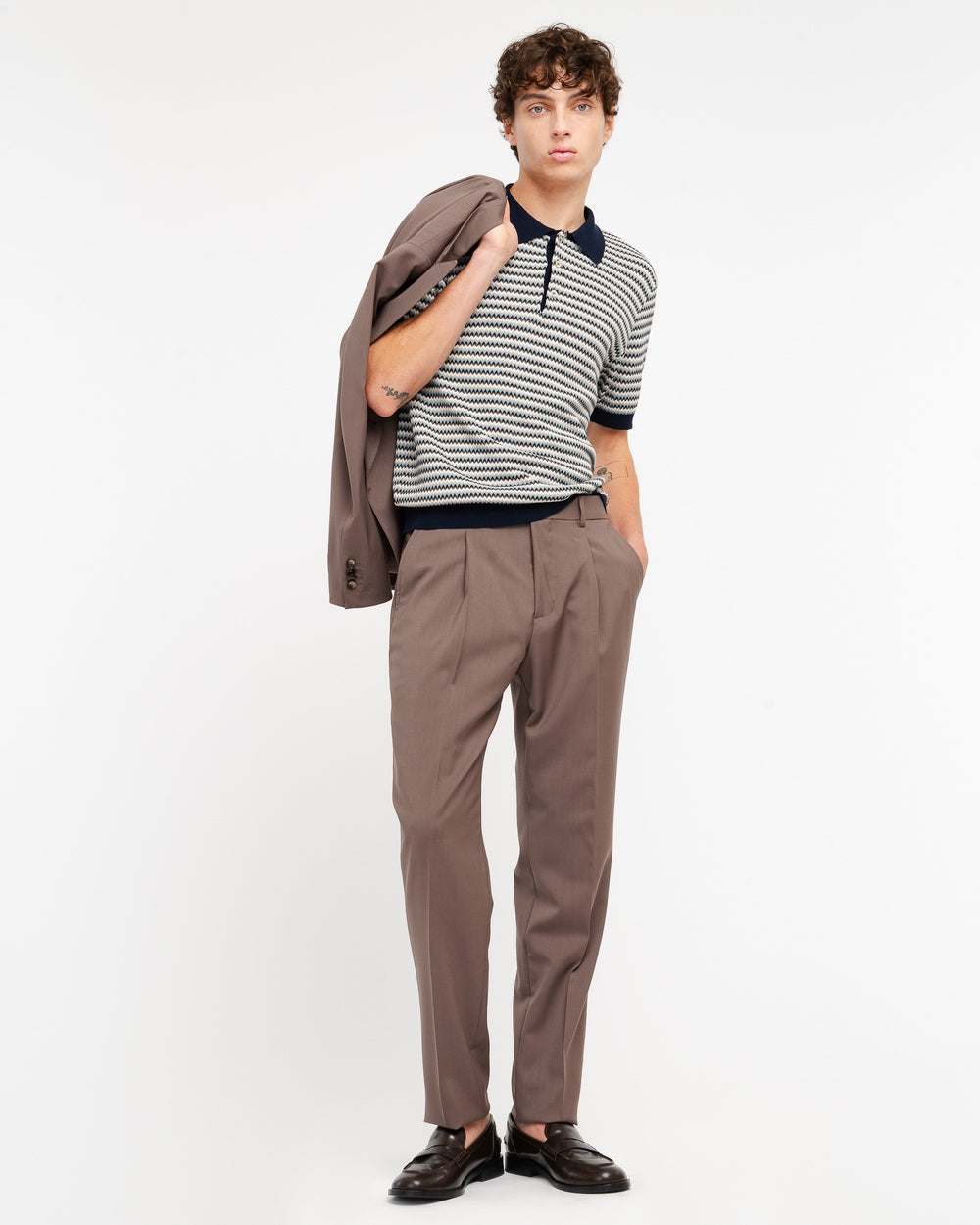 light blue multicoloured geometric jacquard polo shirt in cotton