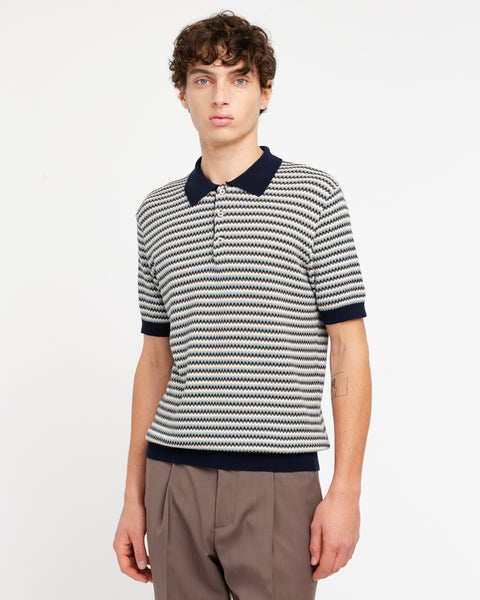 light blue multicoloured geometric jacquard polo shirt in cotton