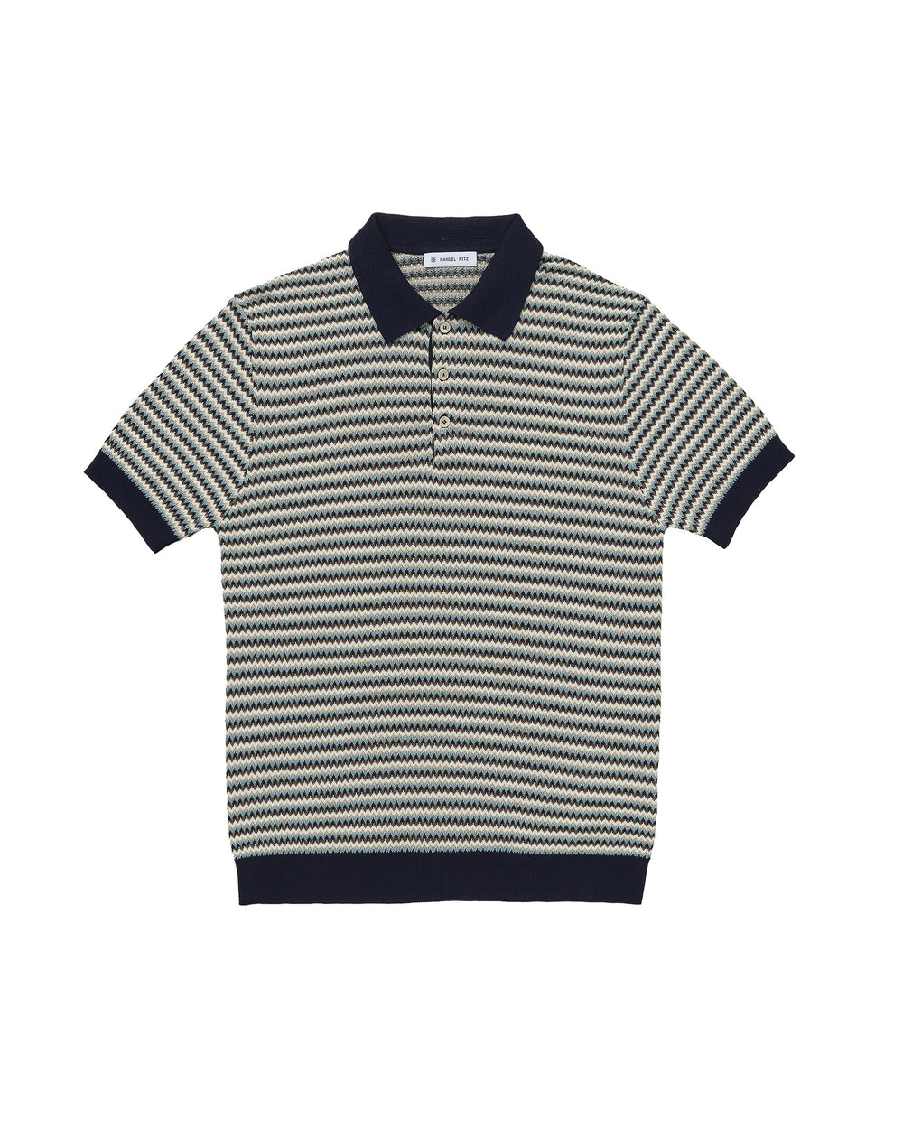 light blue multicoloured geometric jacquard polo shirt in cotton