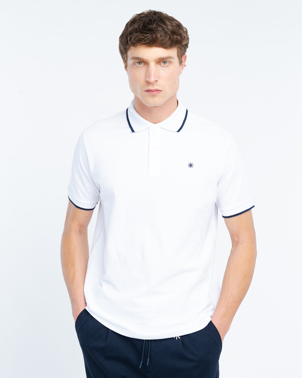 white contrasting piquet polo shirt