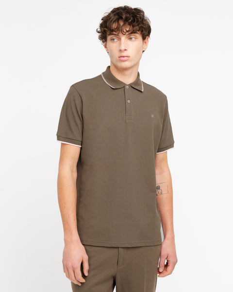 brown contrasting piquet polo shirt