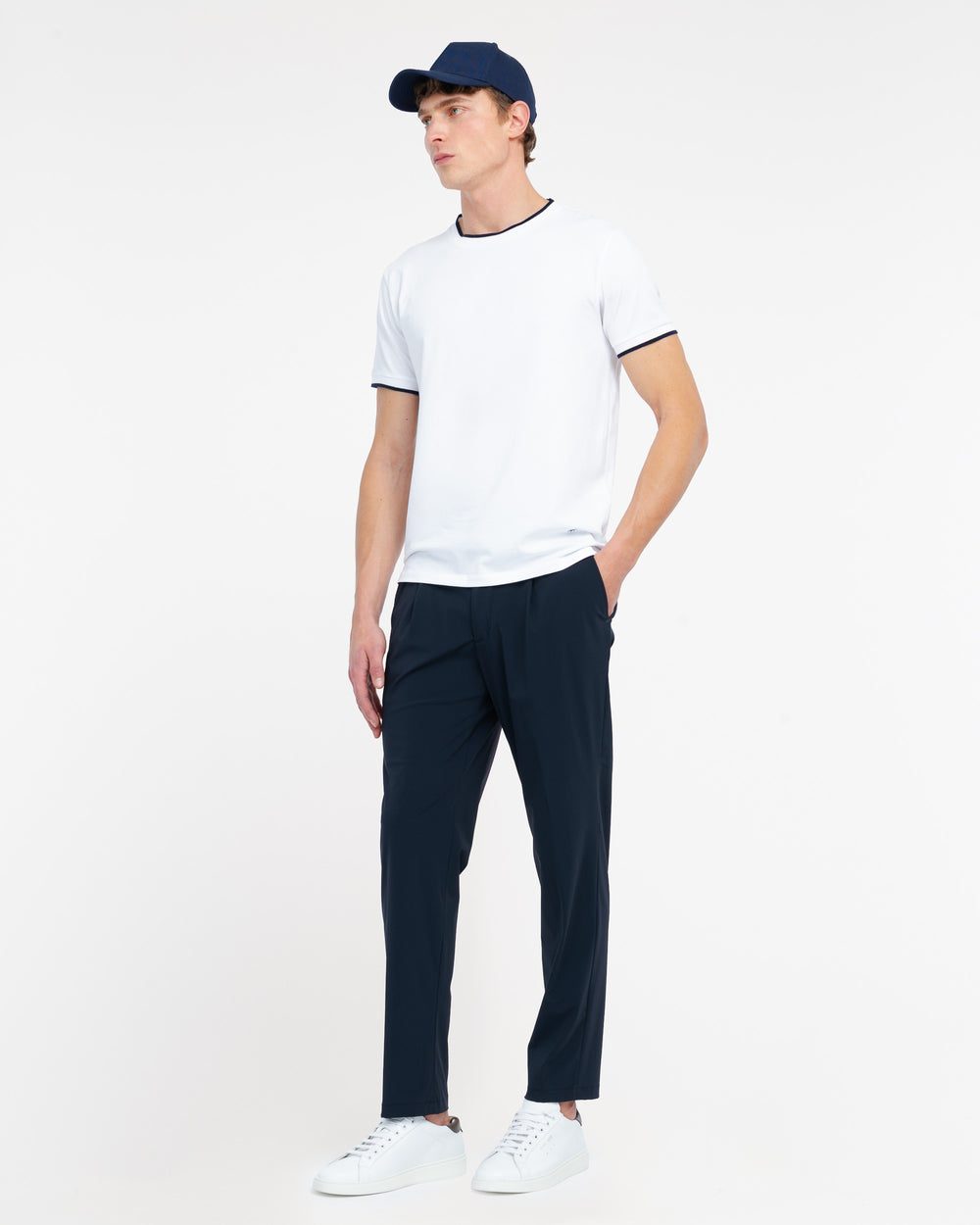 white contrast stretch cotton jersey t-shirt