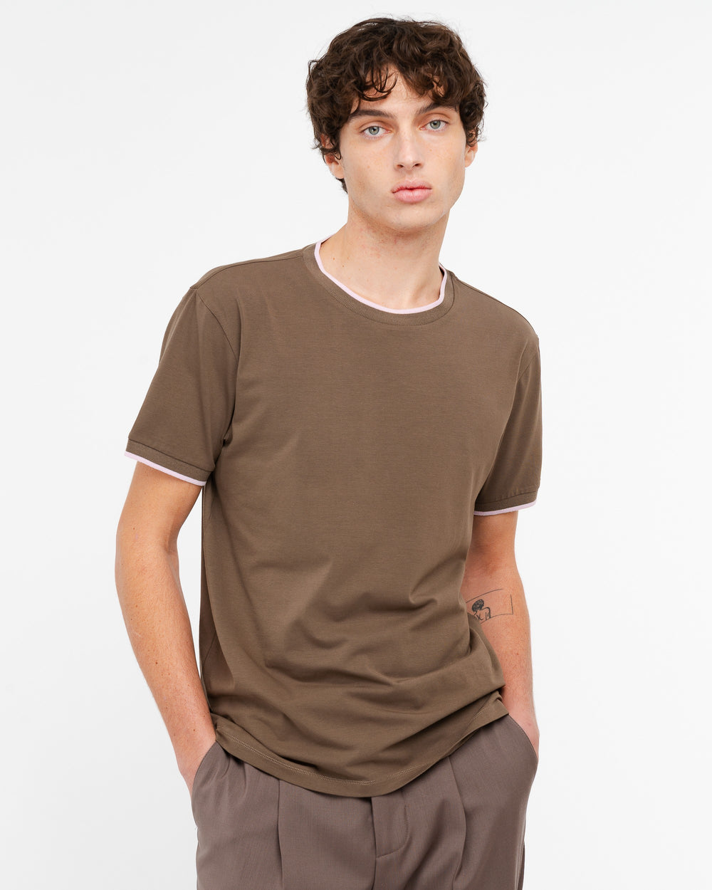 brown contrast stretch cotton jersey t-shirt