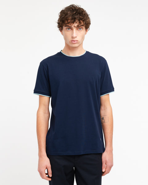 blue contrast stretch cotton jersey t-shirt