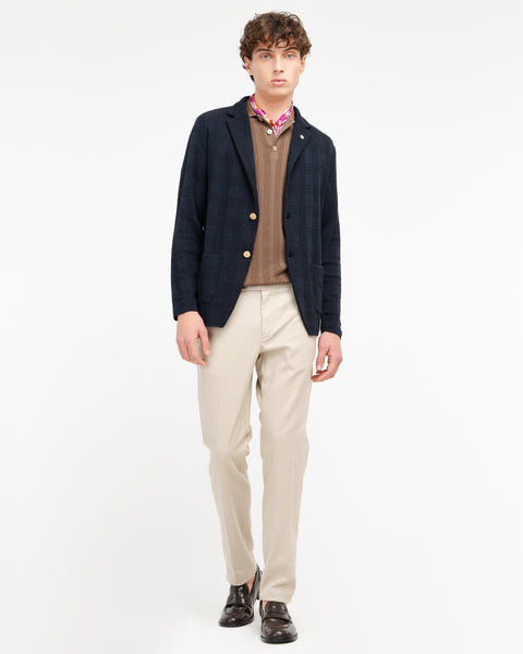 blue tone on tone welsh knit blazer in cotton blend