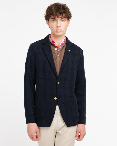 blue tone on tone welsh knit blazer in cotton blend