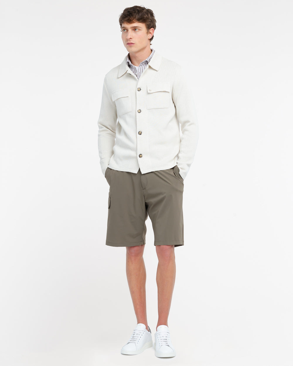 white overshirt in satin cotton blend knit