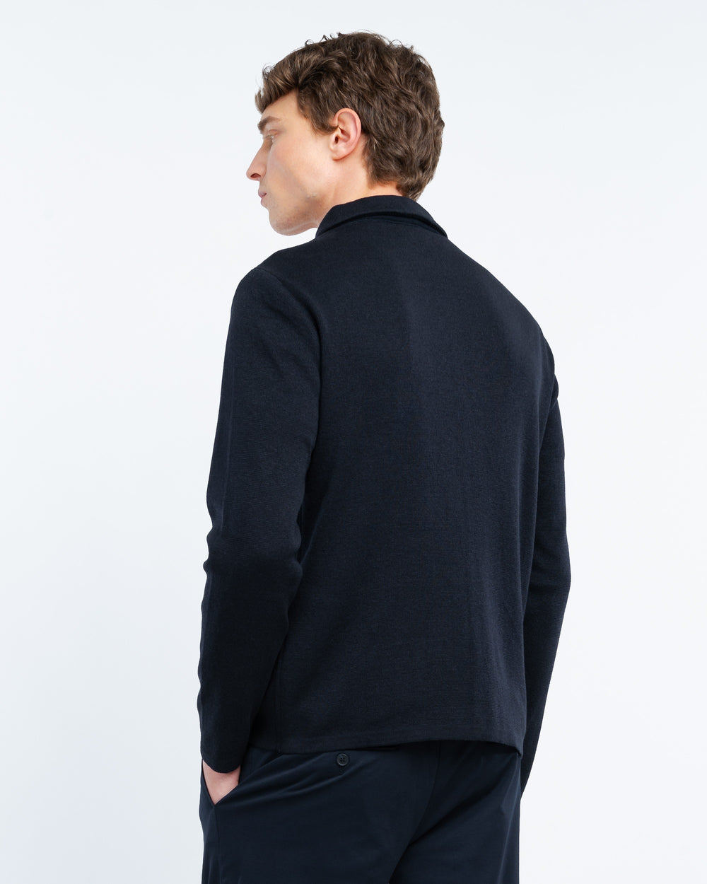 blue overshirt in satin cotton blend knit