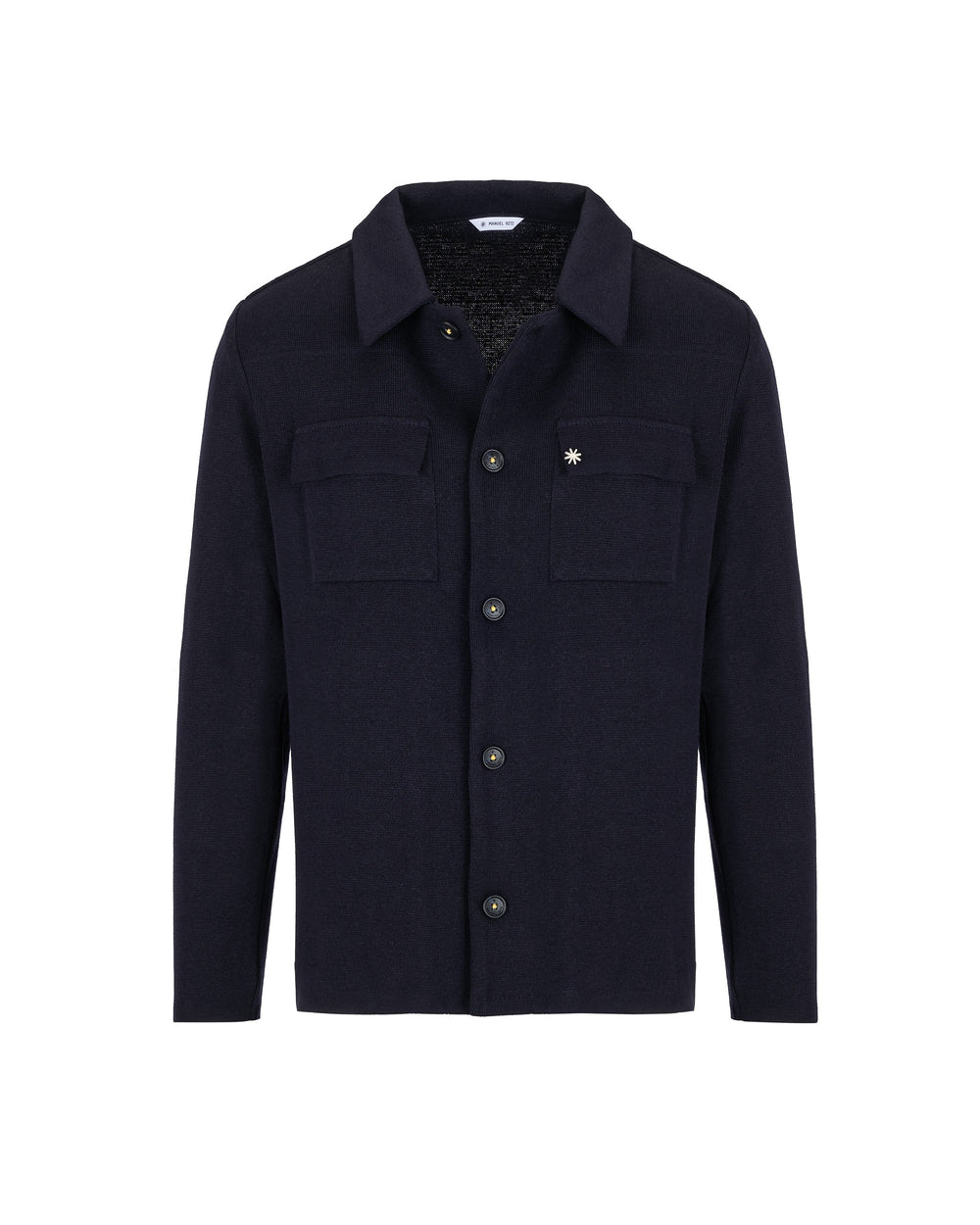 blue overshirt in satin cotton blend knit