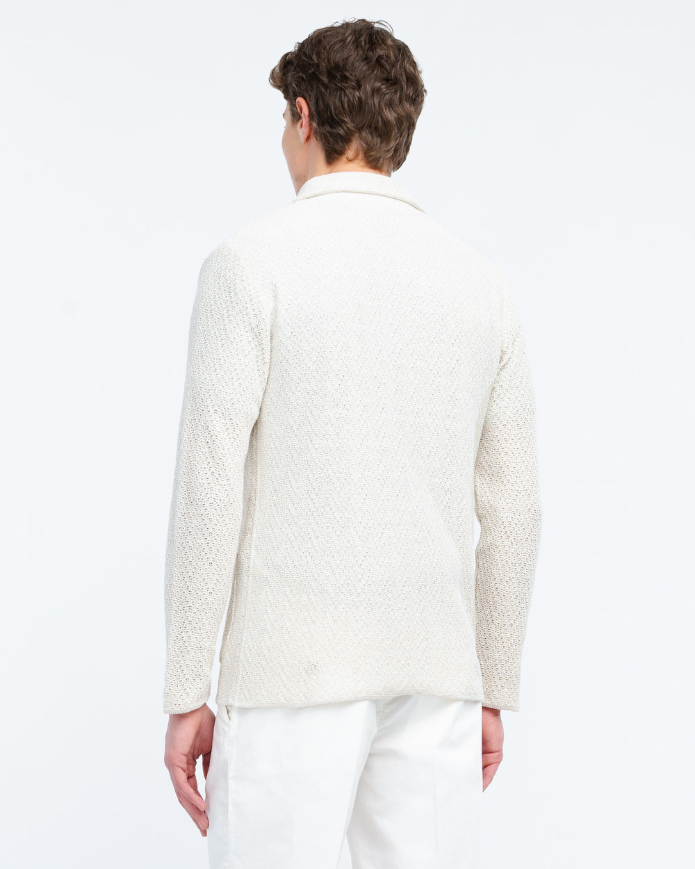 white double breasted cotton interlock stitching knitted blazer