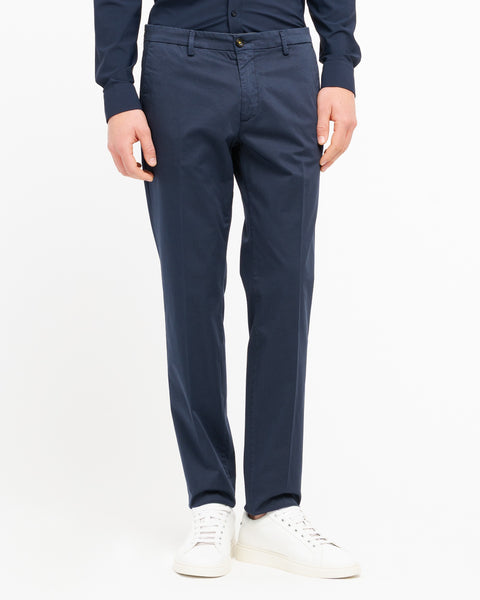 blue stretch cotton satin skinny trousers