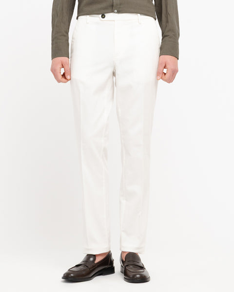 white slim fit micro textured stretch cotton trousers