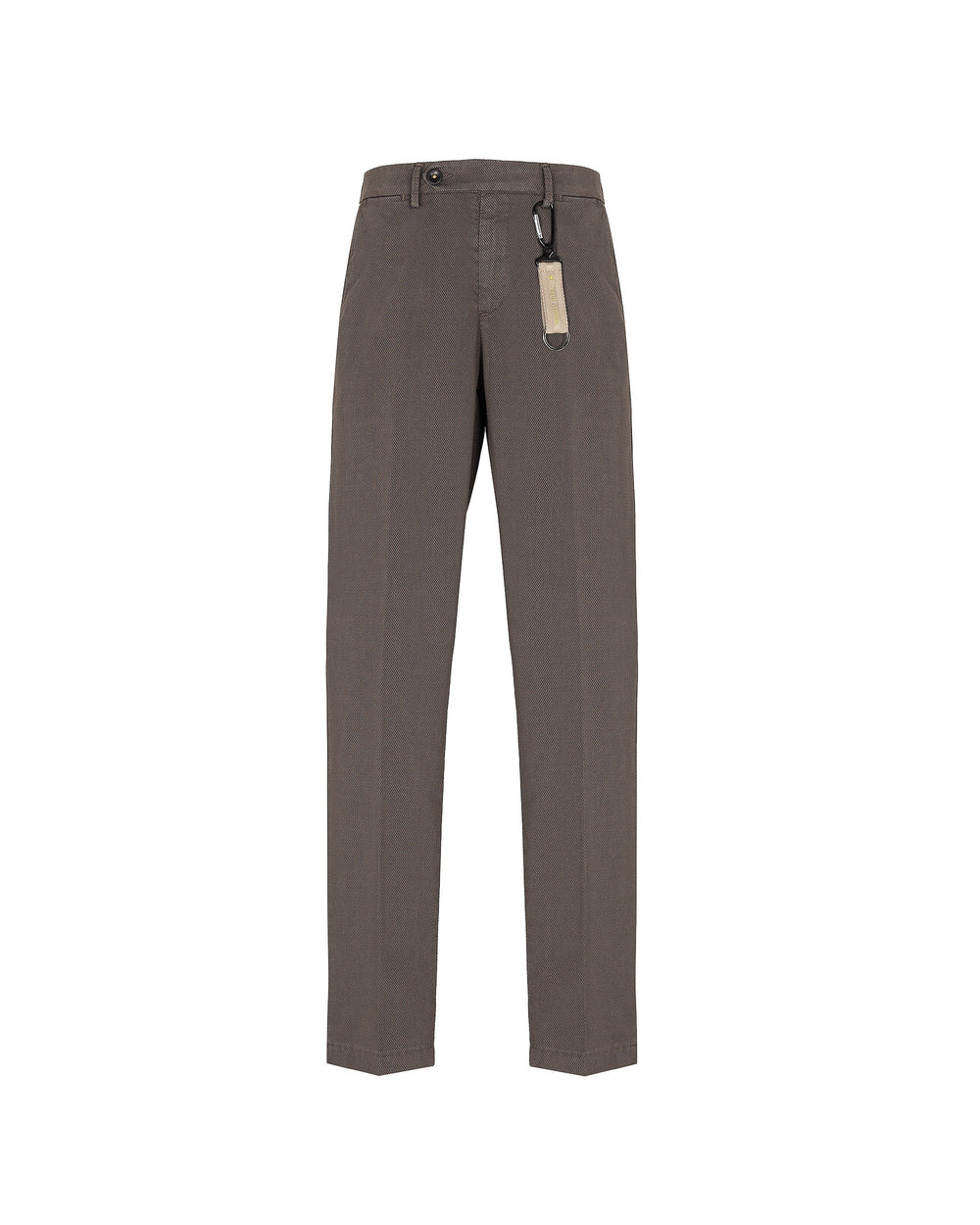 brown slim fit micro textured stretch cotton blend trousers