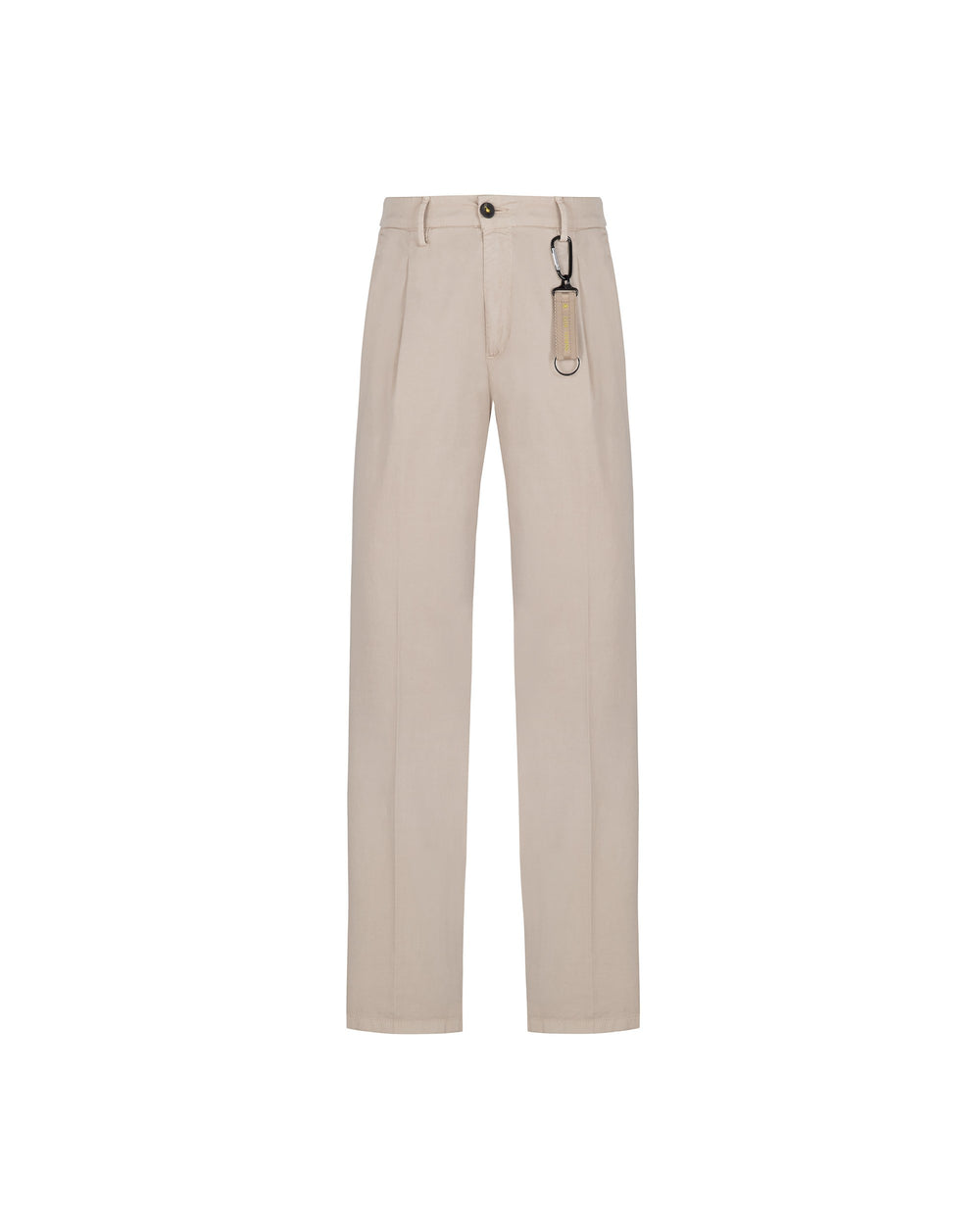 beige stretch cotton twill pleated trousers