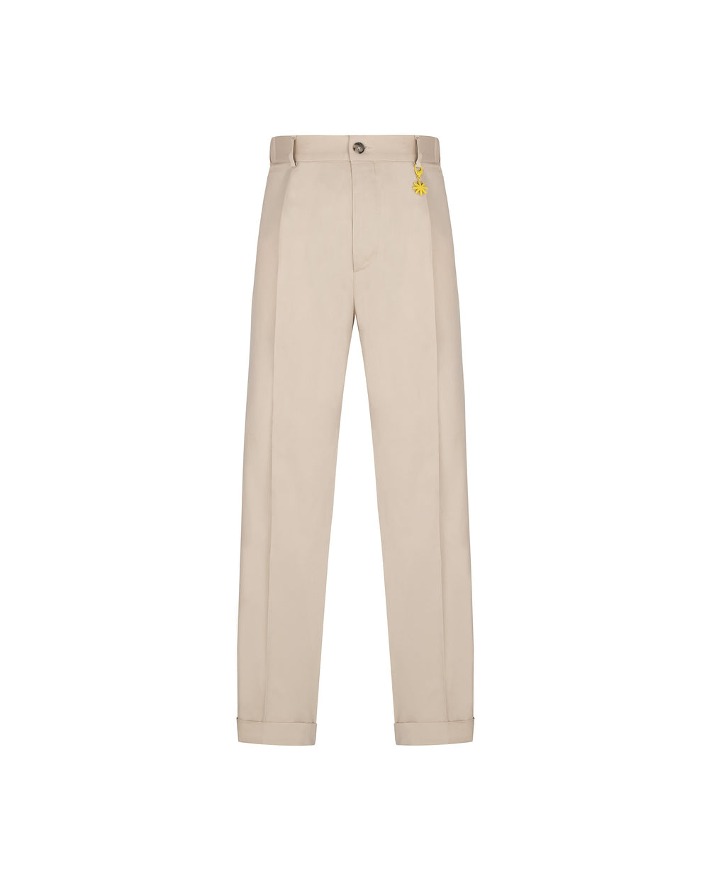beige stretch cotton blend carrot twill trousers