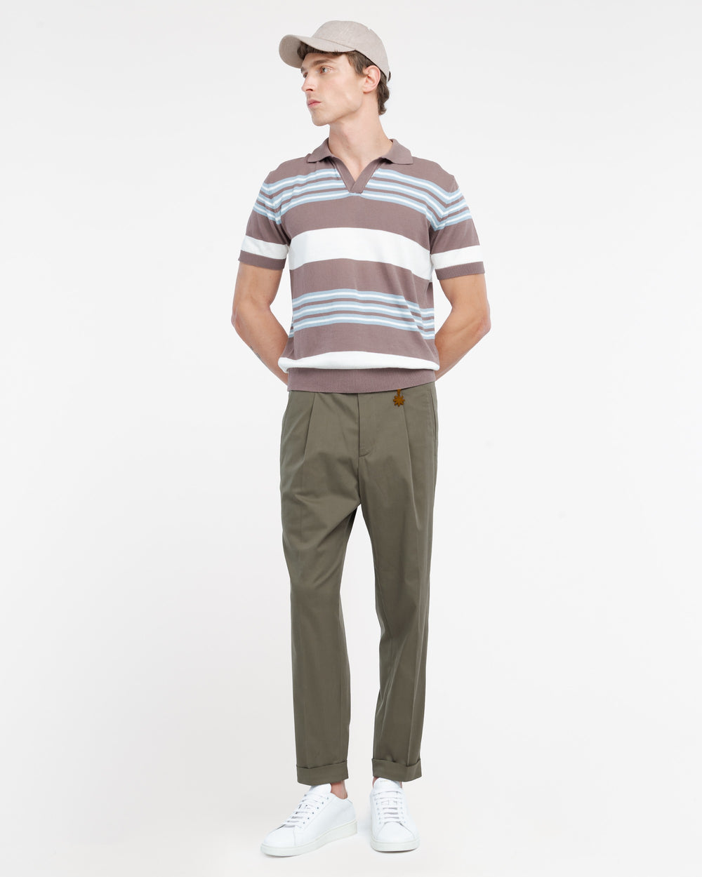 green stretch cotton blend carrot twill trousers