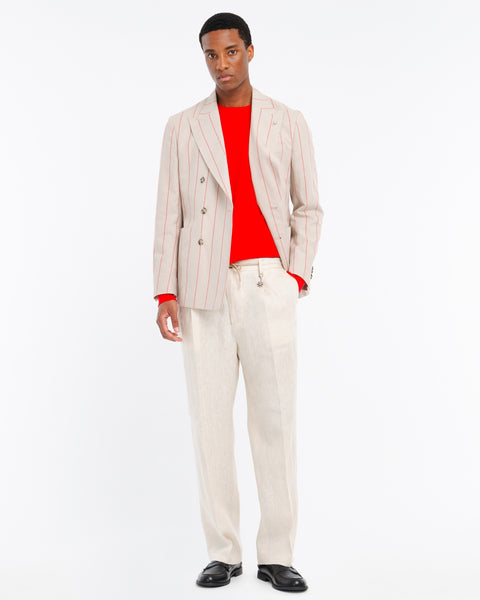 beige relaxed drawstring chinos in linen
