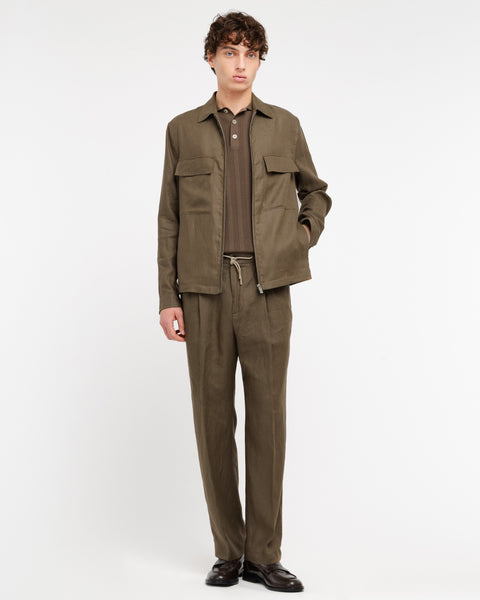 brown relaxed drawstring chinos in linen