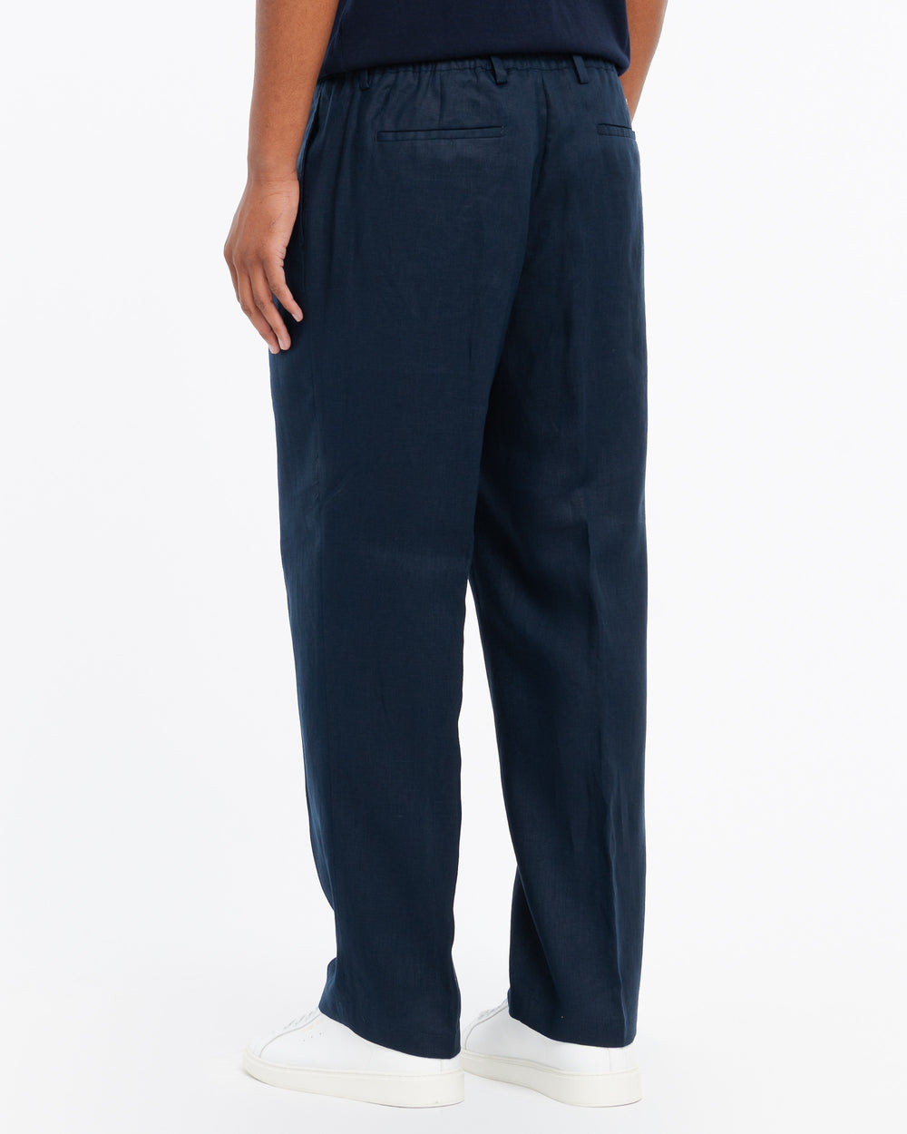 blue relaxed drawstring chinos in linen