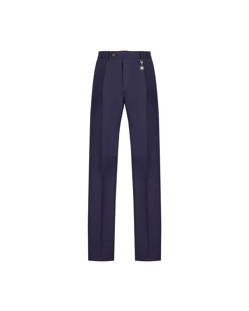 blue stretch wool cool pleated trousers