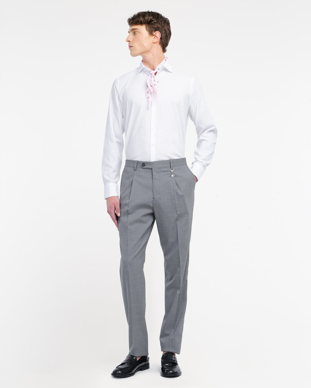 gray stretch wool cool pleated trousers