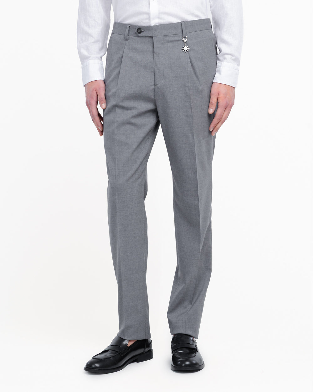 gray stretch wool cool pleated trousers