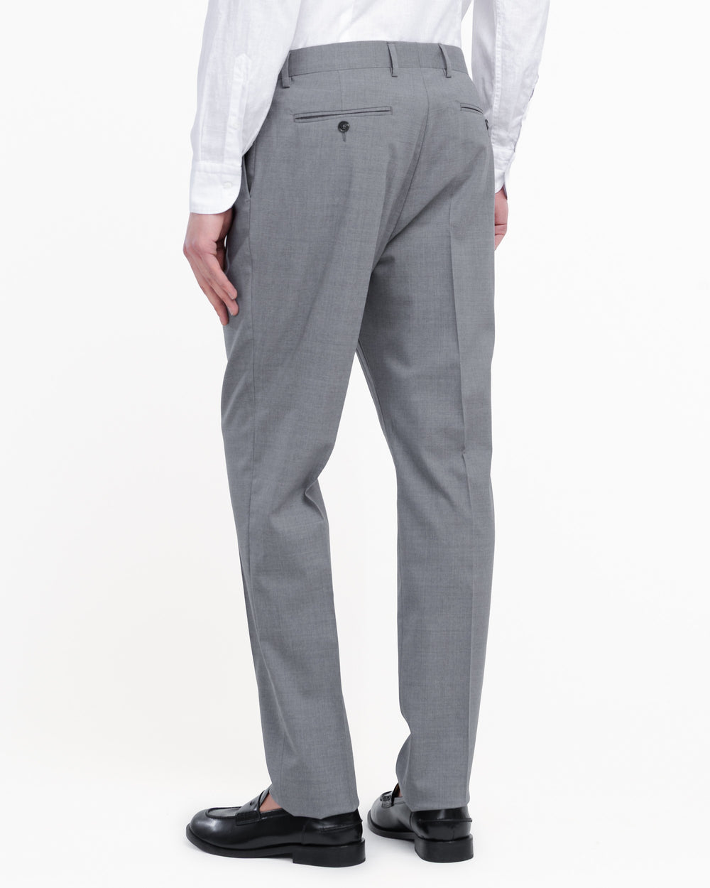 gray stretch wool cool pleated trousers