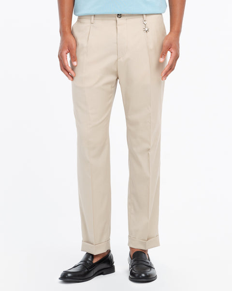 beige chinos with turn ups in cool stretch wool