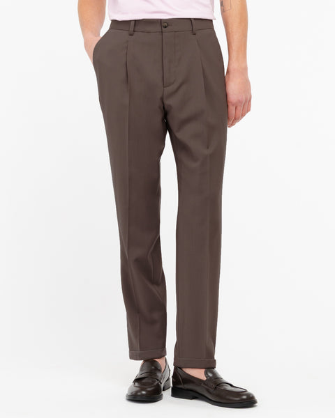 brown chinos with turn ups in cool stretch wool